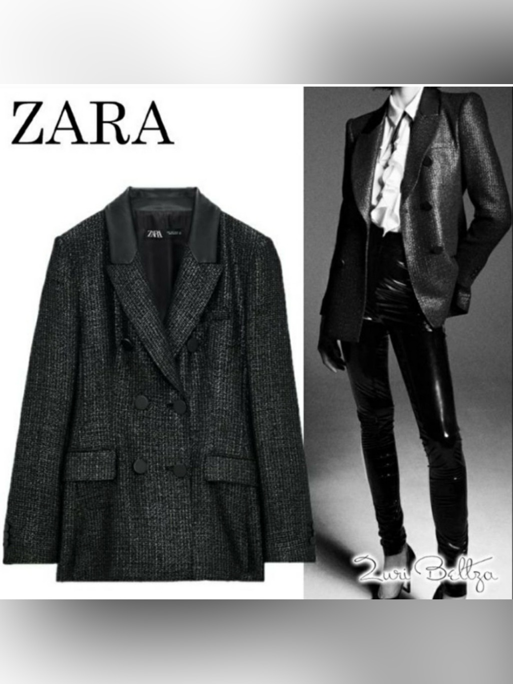 Zara Black Shimmery Structured Blazer